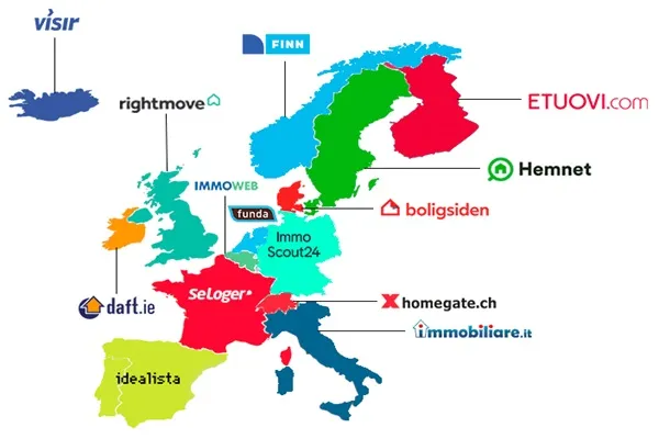 Euroopan maat johtavan kiinteistösivuston logolla